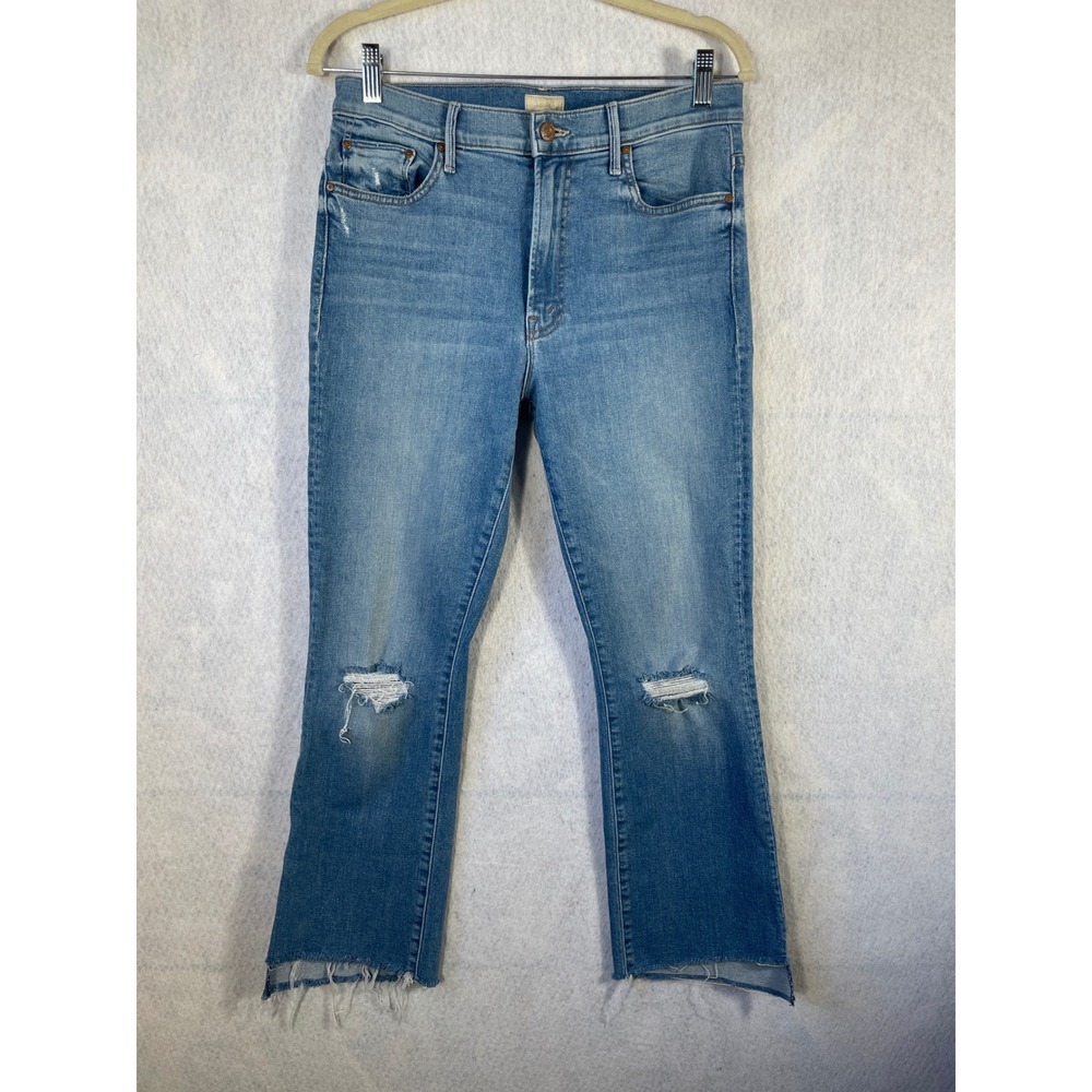 Mother High Waisted Frayed Step Hem Thrilling Shots Jeans Light Blue Size 30